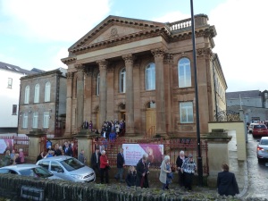 The congregation leaves after the Sunday morning service in First Derry